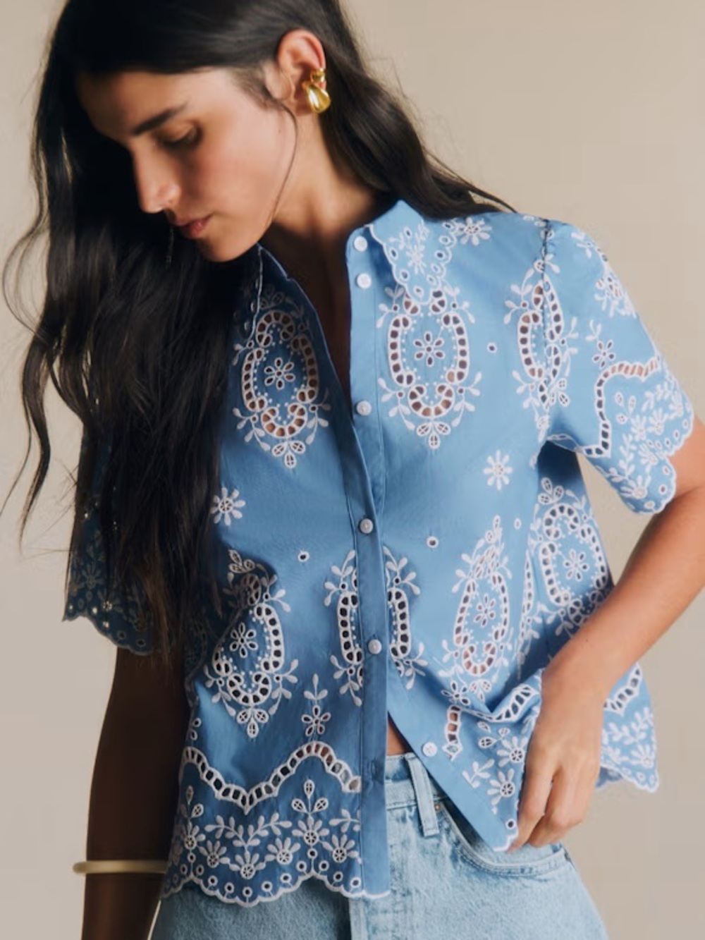 NWT Sezane Elvira Blouse - Cream Chambray - Size EU36/US4